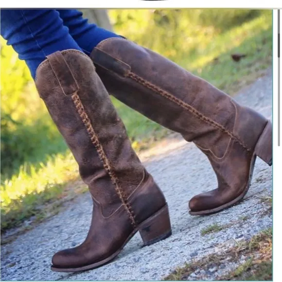 Lane Plain Jane cognac western whipstitch cowgirl cowboy knee hi Boots size 9.5