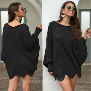 Lantern Glow Knit Top - Black
