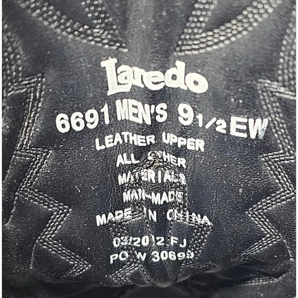 Laredo 6691 Men's Black Jacksonville Western Boots Size 9.5 EW