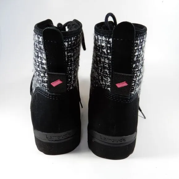 LARROUDE Vail Flat Lace up Boots Size 9 Black Suede Tweed NEW $415