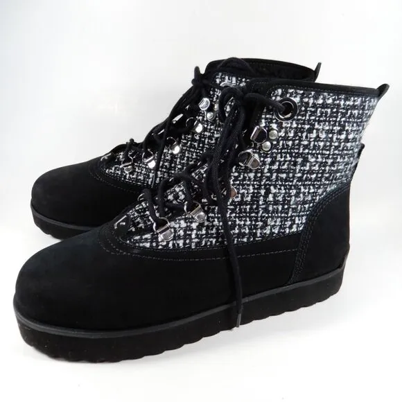LARROUDE Vail Flat Lace up Boots Size 9 Black Suede Tweed NEW $415