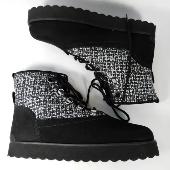 LARROUDE Vail Flat Lace up Boots Size 9 Black Suede Tweed NEW $415