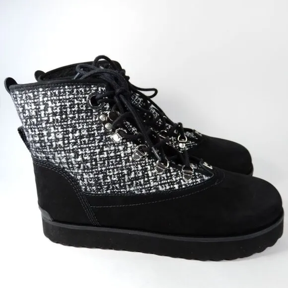 LARROUDE Vail Flat Lace up Boots Size 9 Black Suede Tweed NEW $415
