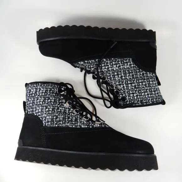 LARROUDE Vail Flat Lace up Boots Size 9 Black Suede Tweed NEW $415