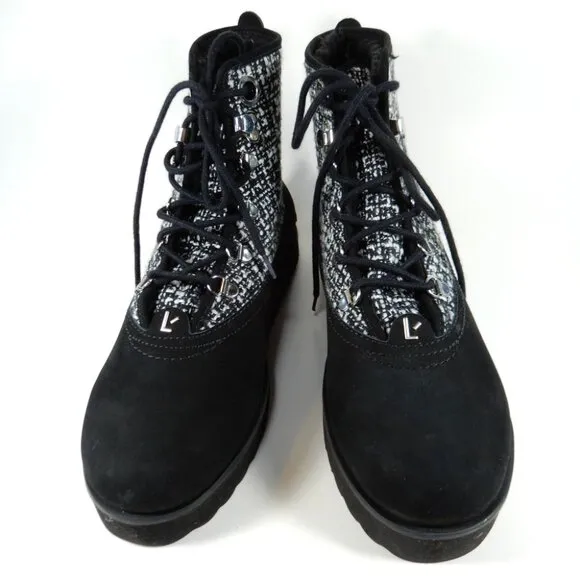 LARROUDE Vail Flat Lace up Boots Size 9 Black Suede Tweed NEW $415
