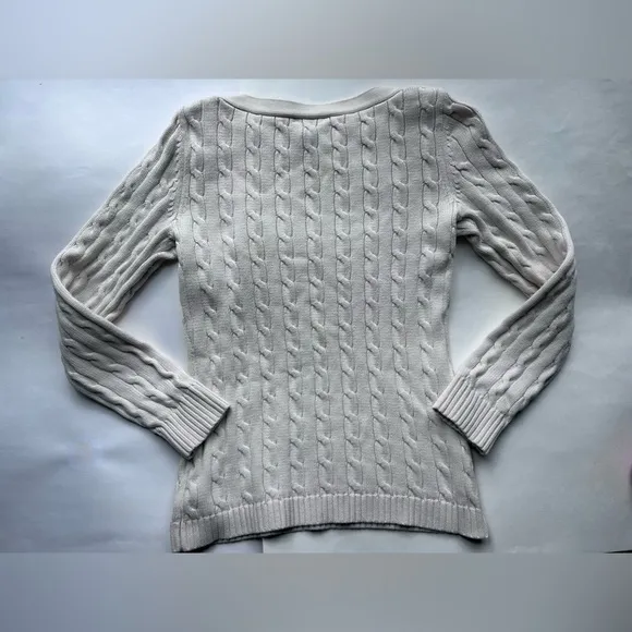 Lauren Ralph Lauren Cotton Cable Top pullover sweater classic medium ivory white