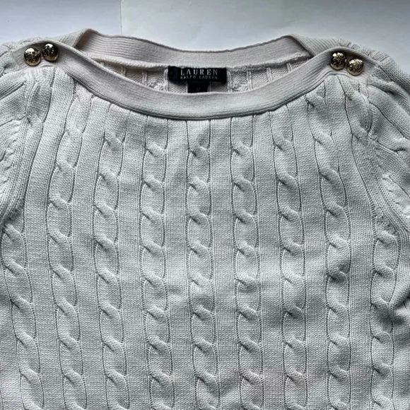 Lauren Ralph Lauren Cotton Cable Top pullover sweater classic medium ivory white