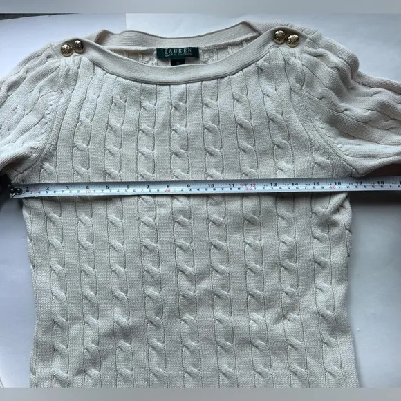 Lauren Ralph Lauren Cotton Cable Top pullover sweater classic medium ivory white
