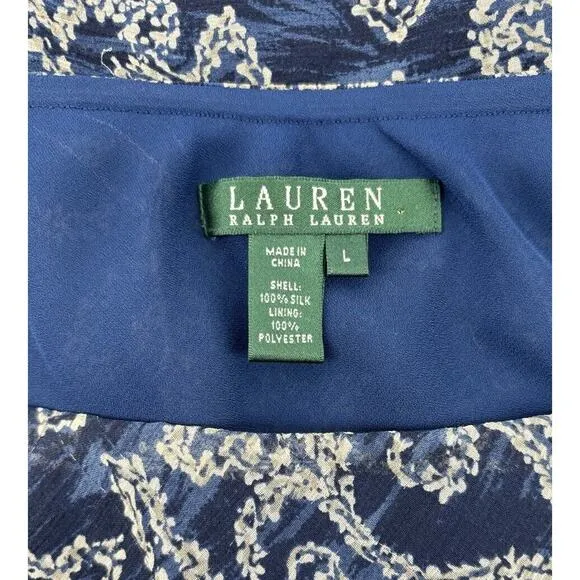 Lauren Ralph Lauren Silk Skirt Large Midi Ruffle Abstract Navy Boho Whimsigoth