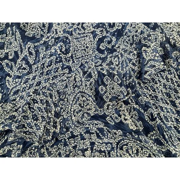 Lauren Ralph Lauren Silk Skirt Large Midi Ruffle Abstract Navy Boho Whimsigoth
