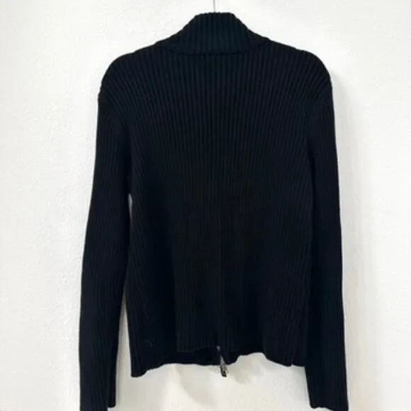 Lauren Ralph Lauren Zip Up Sweater Women Black Cotton L Classic Minimalist