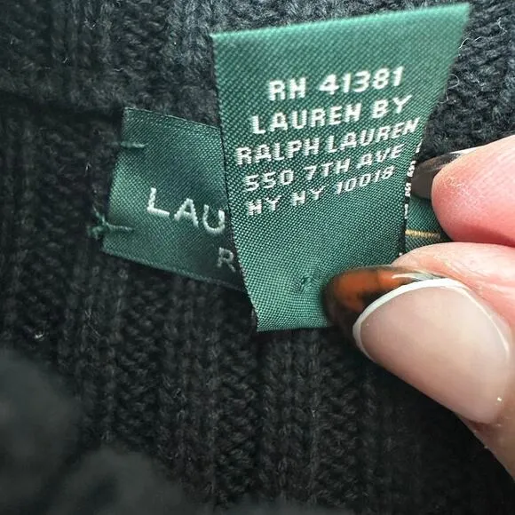 Lauren Ralph Lauren Zip Up Sweater Women Black Cotton L Classic Minimalist