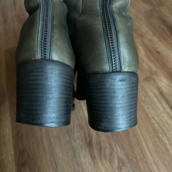 LD Tuttle Leather Ankle Boots Zipper Block Heel 39 Black Green Coloblock