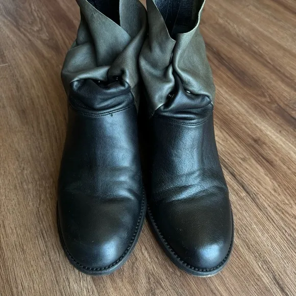 LD Tuttle Leather Ankle Boots Zipper Block Heel 39 Black Green Coloblock