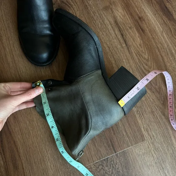 LD Tuttle Leather Ankle Boots Zipper Block Heel 39 Black Green Coloblock