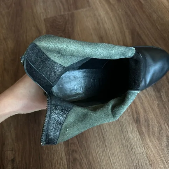 LD Tuttle Leather Ankle Boots Zipper Block Heel 39 Black Green Coloblock