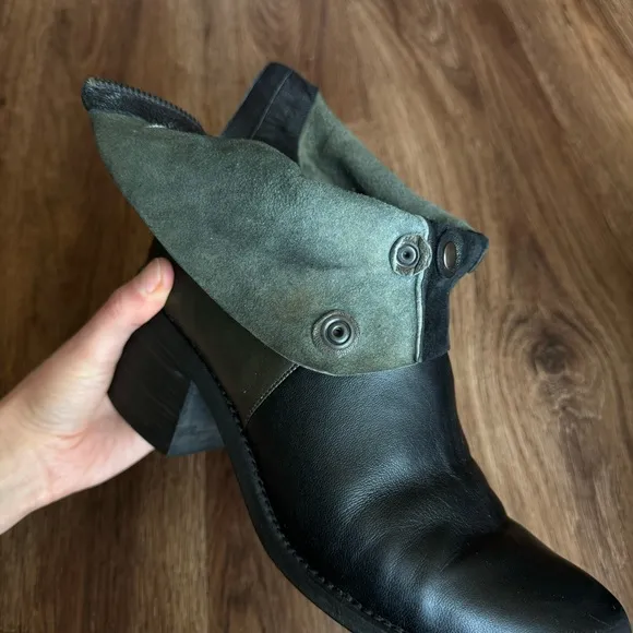 LD Tuttle Leather Ankle Boots Zipper Block Heel 39 Black Green Coloblock