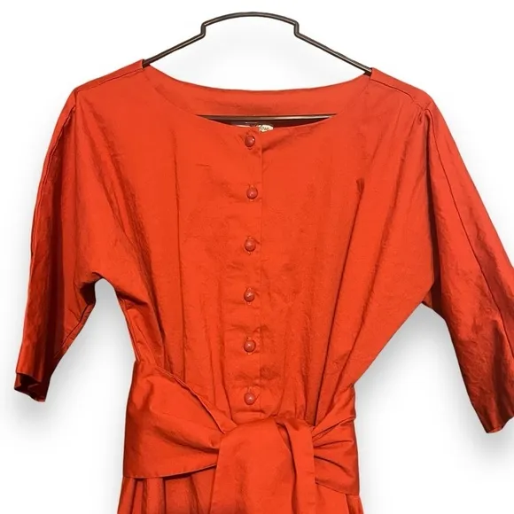 Lela Rose for HSN Belted Half Button Down Cotton Dress Size 6 Elbow Sleeves