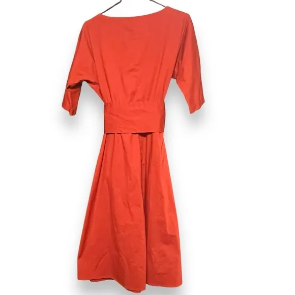 Lela Rose for HSN Belted Half Button Down Cotton Dress Size 6 Elbow Sleeves