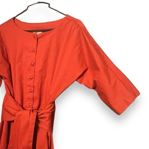 Lela Rose for HSN Belted Half Button Down Cotton Dress Size 6 Elbow Sleeves