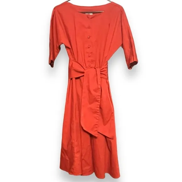 Lela Rose for HSN Belted Half Button Down Cotton Dress Size 6 Elbow Sleeves