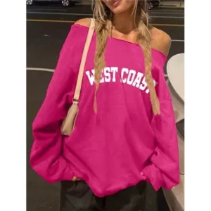 Letter Printed Boat Neck Sweatshirt