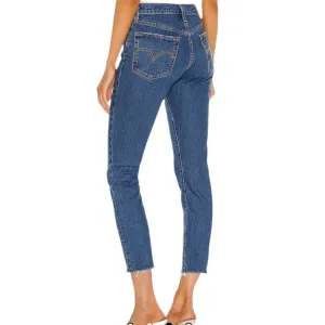 Levi’s 501 skinny dark wash cropped jeans with fringe hem size 25