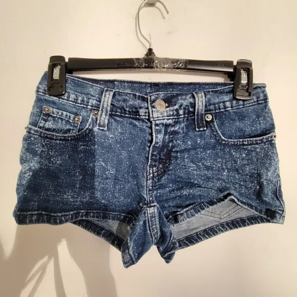 Levi's Blue Distressed White Speckled Denim Jean Short Shorts Size 24