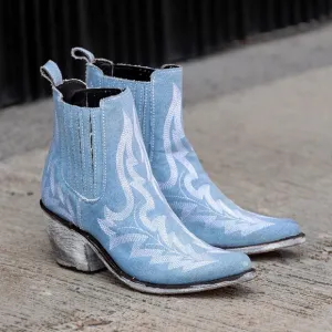 Liberty Black HANDMADE Denim Western Boots | Distressed Cowgirl Ankle Boots |8.5