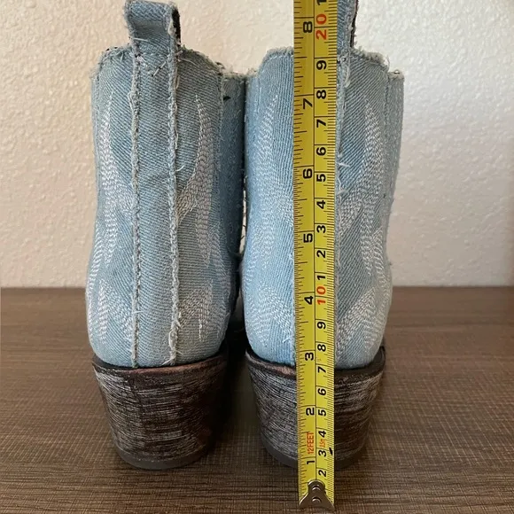 Liberty Black HANDMADE Denim Western Boots | Distressed Cowgirl Ankle Boots |8.5