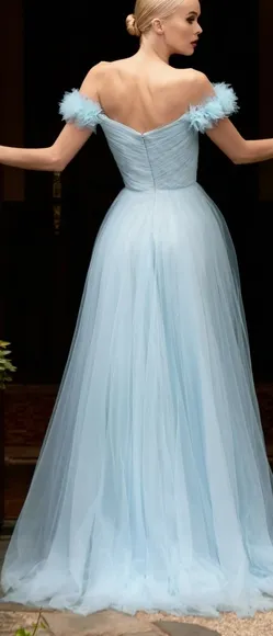 Lilac or blue off the shoulder floor length ball gown
