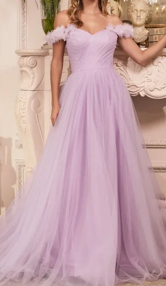 Lilac or blue off the shoulder floor length ball gown