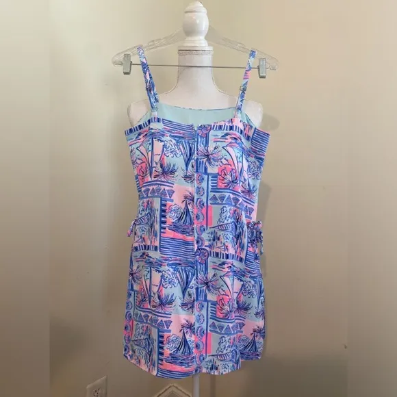 Lilly Pulitzer Sahar Whisper Blue Yeah Buoy Nautical Boat Romper Sz 00