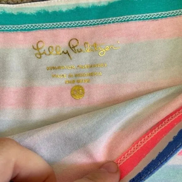 Lilly Pulitzer Sophie Shift Dress Sandy Shells 3/4 Sleeve Multi-Color Striped XS