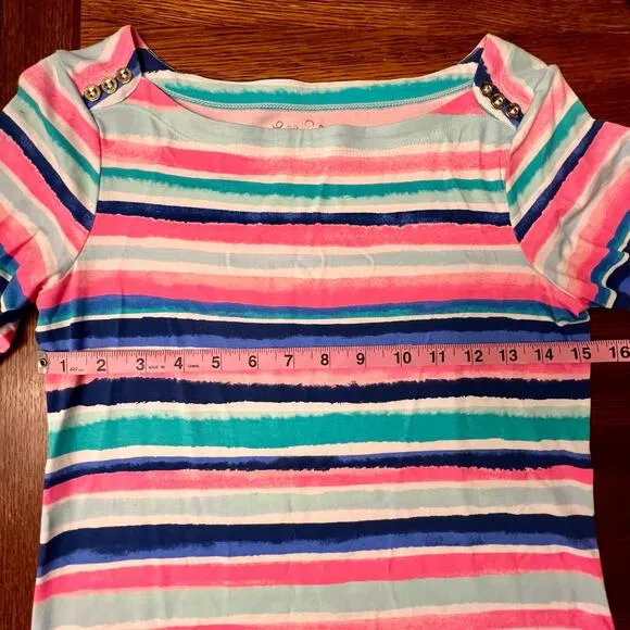 Lilly Pulitzer Sophie Shift Dress Sandy Shells 3/4 Sleeve Multi-Color Striped XS