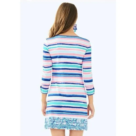 Lilly Pulitzer Sophie Shift Dress Sandy Shells 3/4 Sleeve Multi-Color Striped XS