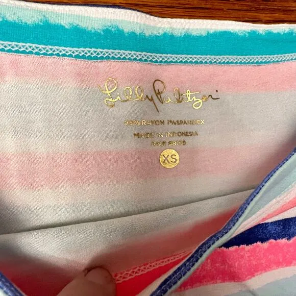 Lilly Pulitzer Sophie Shift Dress Sandy Shells 3/4 Sleeve Multi-Color Striped XS