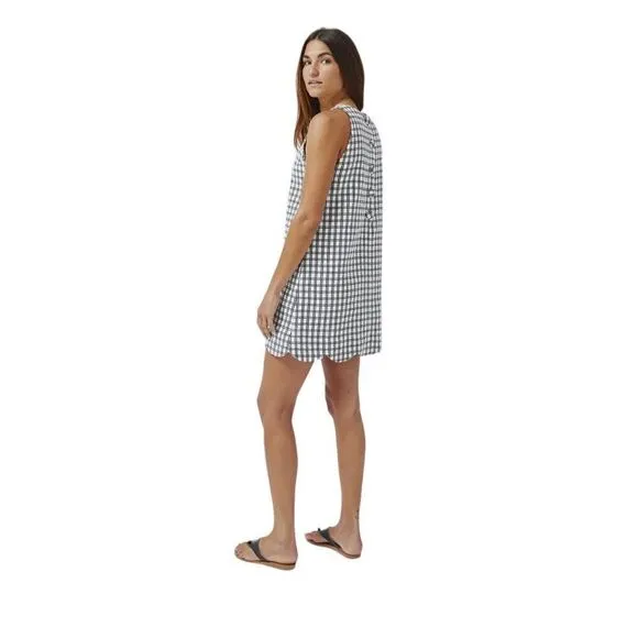 Lisa Marie Fernandez Check Boucle Cotton Scallop Shift Mini Dress Women’s Size M