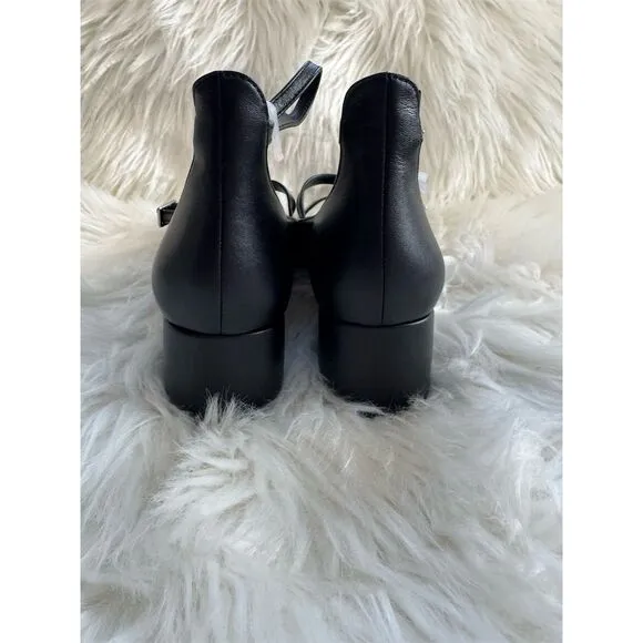 Lisa Vicky Women's Black Mary Jane Flats Size 8 Ankle Strap 2&quot; Heel