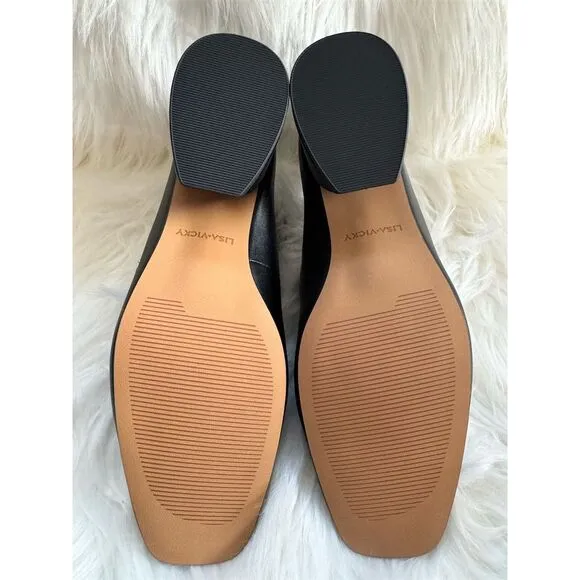 Lisa Vicky Women's Black Mary Jane Flats Size 8 Ankle Strap 2&quot; Heel