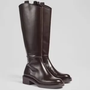 Lk Bennett Lauren Brown Polished Leather Flat Riding Boots Size 39