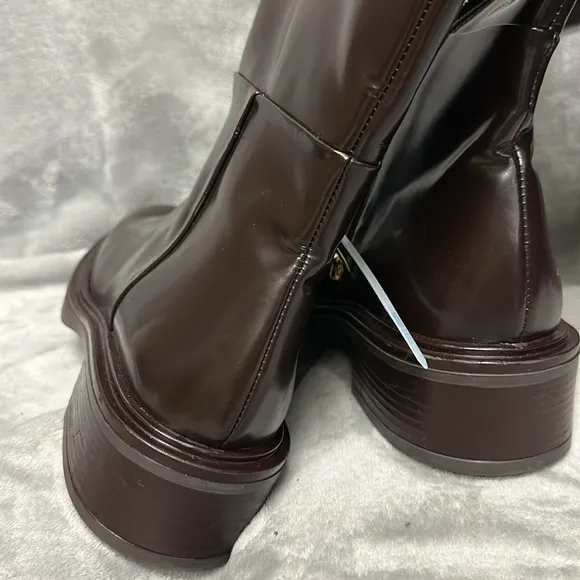 Lk Bennett Lauren Brown Polished Leather Flat Riding Boots Size 39