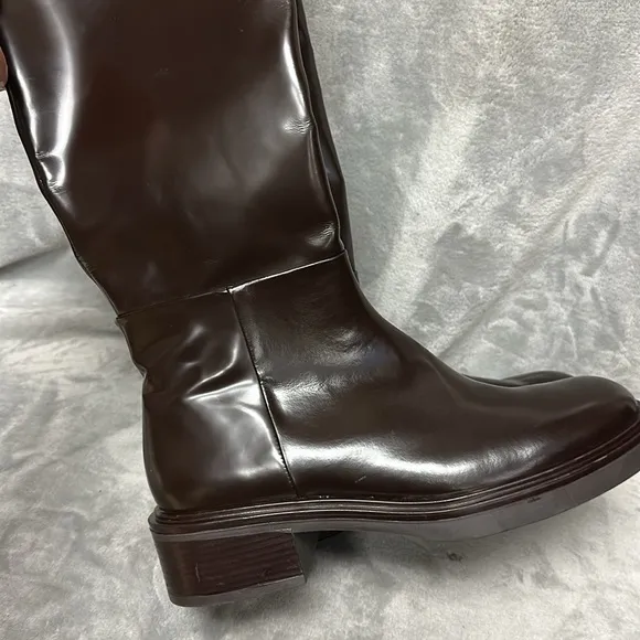 Lk Bennett Lauren Brown Polished Leather Flat Riding Boots Size 39