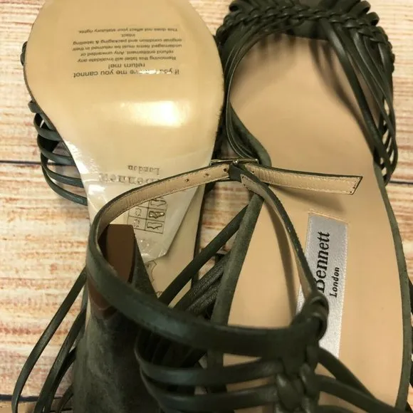 L.K. Bennett Olive Green Leather Strappy Sandals Shoe Size 40.5 US 9.5 NWOB