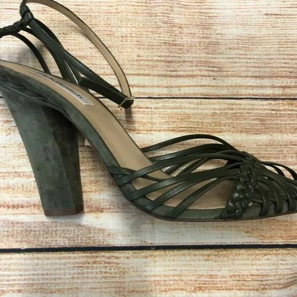 L.K. Bennett Olive Green Leather Strappy Sandals Shoe Size 40.5 US 9.5 NWOB