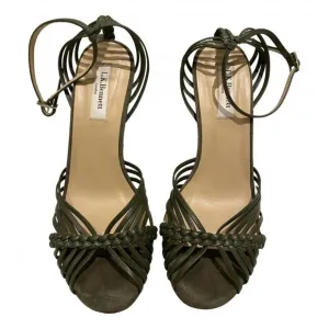 L.K. Bennett Olive Green Leather Strappy Sandals Shoe Size 40.5 US 9.5 NWOB
