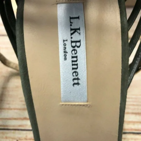 L.K. Bennett Olive Green Leather Strappy Sandals Shoe Size 40.5 US 9.5 NWOB