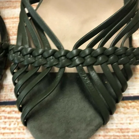 L.K. Bennett Olive Green Leather Strappy Sandals Shoe Size 40.5 US 9.5 NWOB