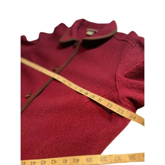 LL Bean Coat Women's Red Maroon Pure Wool Collared Trimmed Button Up Pockets XL