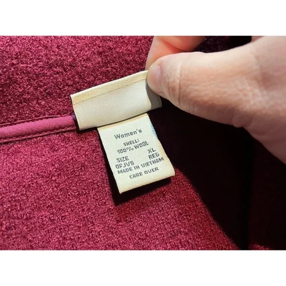 LL Bean Coat Women's Red Maroon Pure Wool Collared Trimmed Button Up Pockets XL